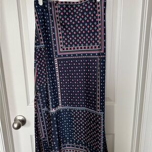 LOFT Navy and Pink Geometric Maxi Skirt